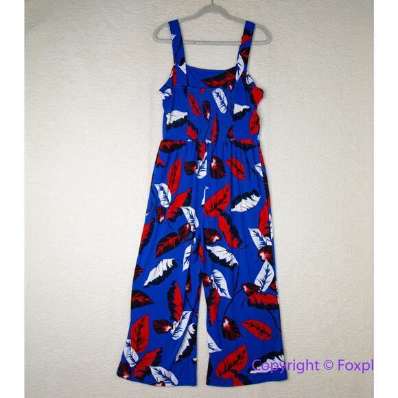New! Express Blue Print tropical Jumpsuit, women's size L - Picture 7 of 12